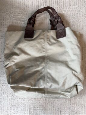 GAP Cream Canvas Tote with Brown Braided Handles